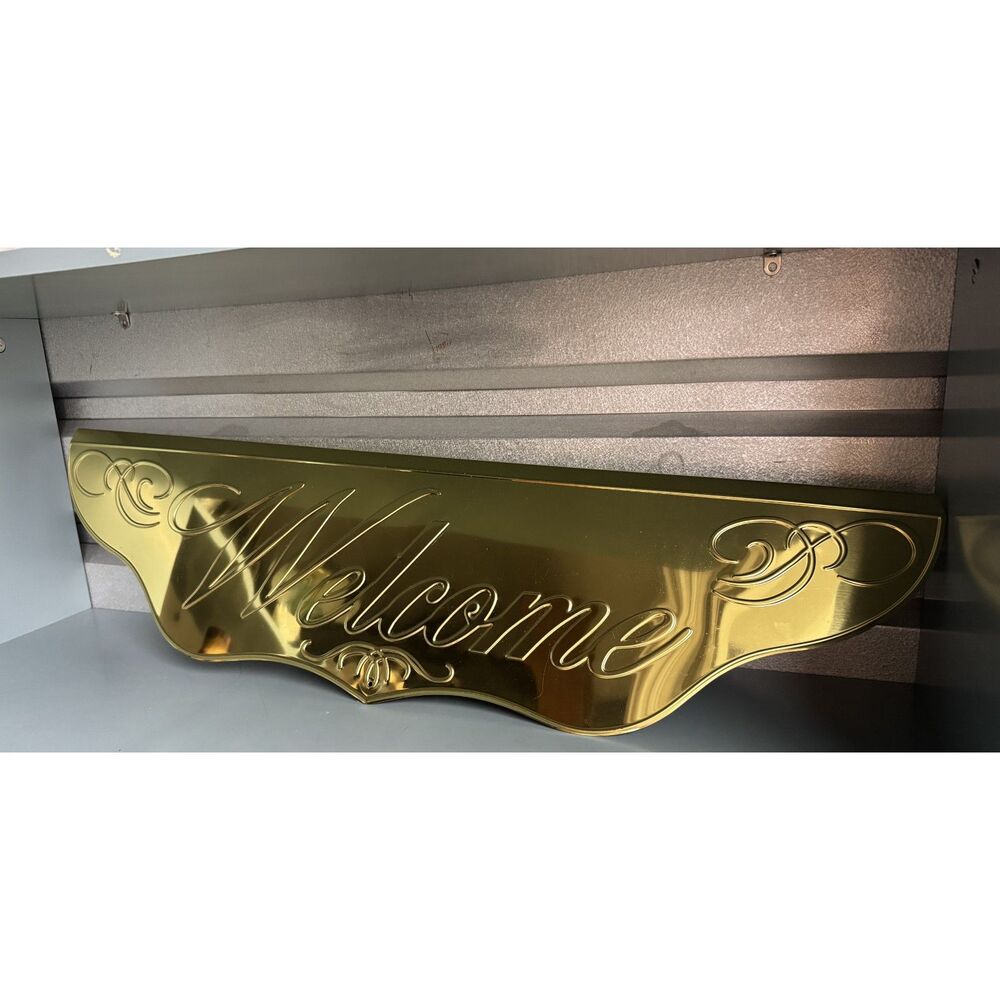 VTG Bristol Brass Welcome Sign - 32" Gold Tone Embossed Door Wall Plaque